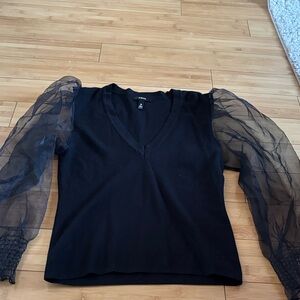 Aqua Black Top with Sheer Sleeves